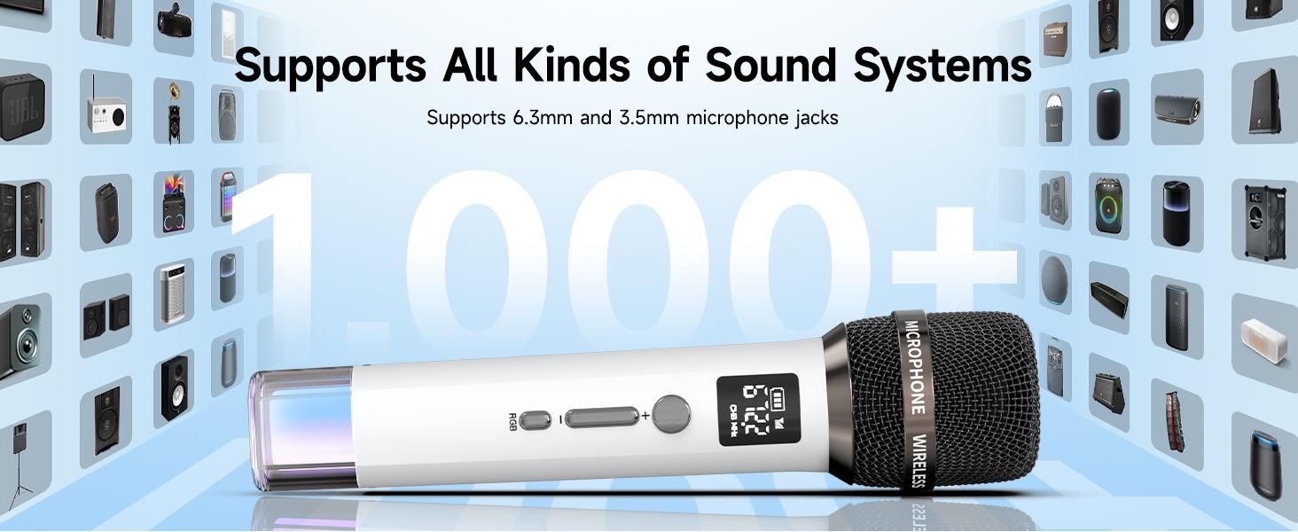 Wireless Microphones, Micorphone with One-to-One Chip Connection and LED Lights, 40H Duration, 200FT Range Receiving, Volume Control Karaoke Micorphone for Singing, Speech, Home Party, YouTube/Tiktok