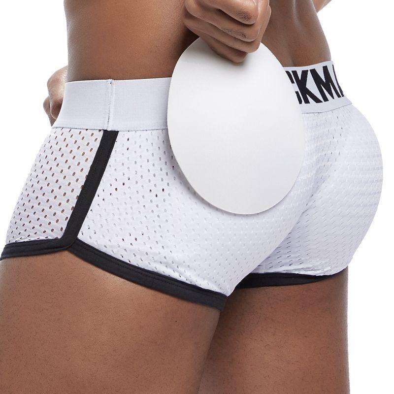 Boxer Mens Package and Butt Padded Underwear Enhancing Trunks Mesh Breathable with Hip-up Enhancing Removable Front and Hip Pads
