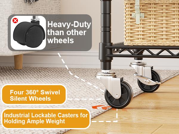 【Buy 1 Get 1 Free】Heavy-Duty Rolling Clothes Rack P1 Portable Wardrobe with Wheels for Hanging Clothes Organiser,Hold 500lbs Hangable Black Closet Storage System Adjustable Standing Shelf Folding Trolley Cart