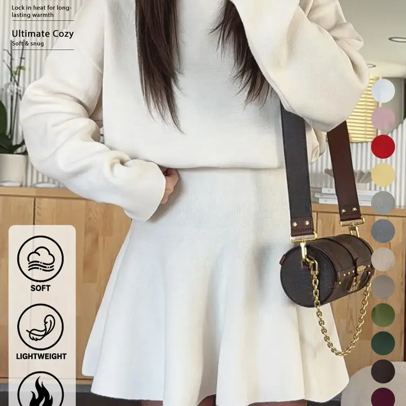 Elegant Plain Color Soft Sweater Dress for Women, Fitted Long Sleeve Knitwear, Perfect for Fall, Valentine's Day, and Vacations