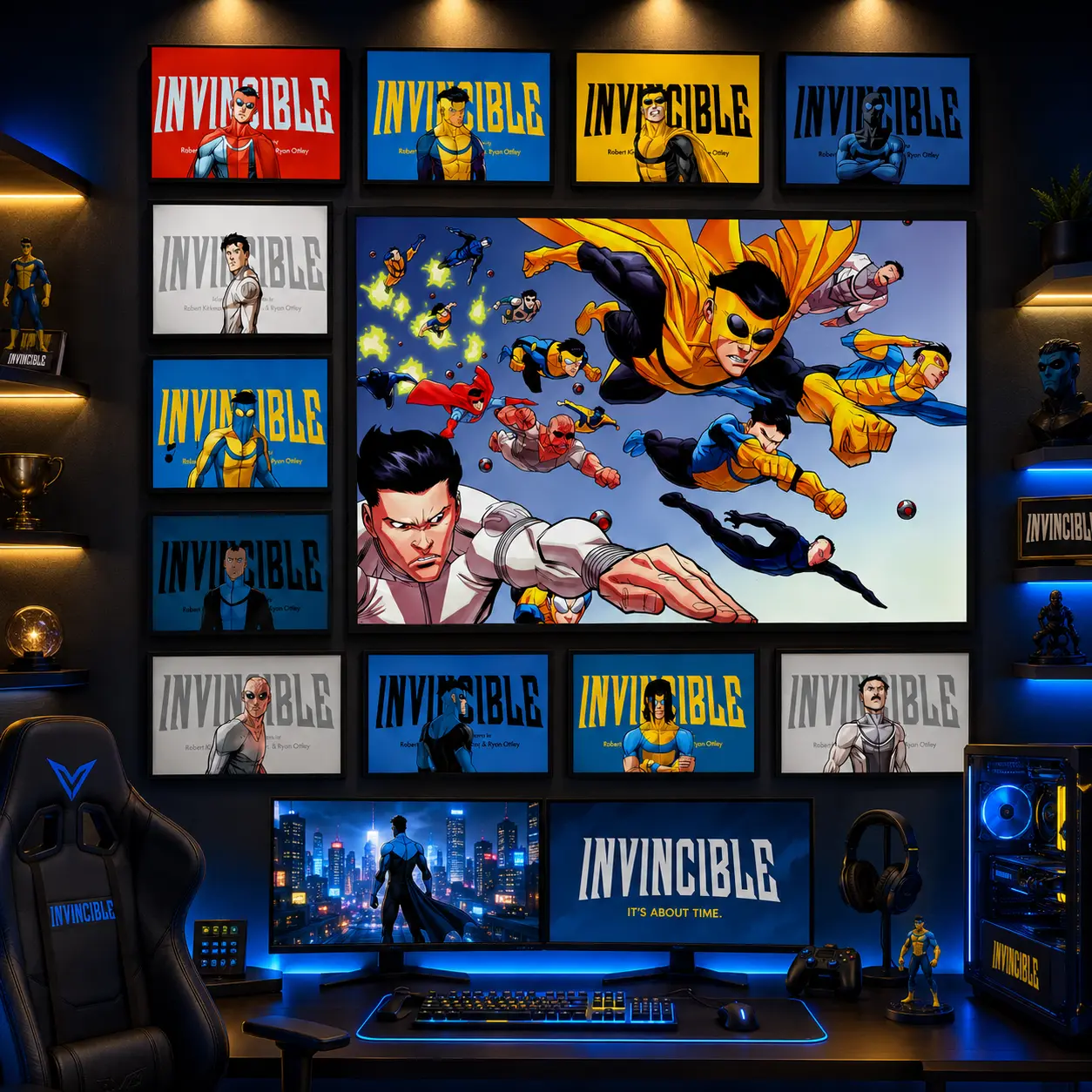 Invincible War Canvas Poster, Mark's Universe Comic Style Wall Art Print, Superhero Artwork Decor for Bedroom Dorm Gaming Room Office Man Cave, Waterproof Moisture Resistant Canvas, Graphic Novel Collectible Poster, Gift for Comic Fans