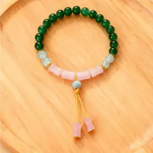 1Pcs Green & Purple Bamboo Beaded Bracelet – Natural Design, Elastic Stretch, Lightweight. Perfect for Daily, Parties & Gifts for Nature Lovers.  Matching Heart Charm Bracelets
