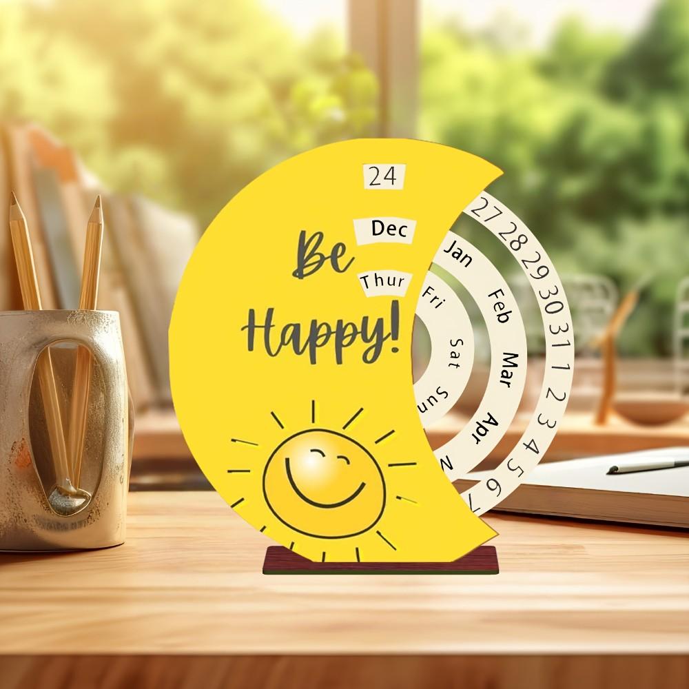 1pc Wooden Rotating Perpetual Calendar Desktop Decor, High-Quality Print, Ideal for Weddings, Anniversaries, Festivals, Living Room, Study, Entryway