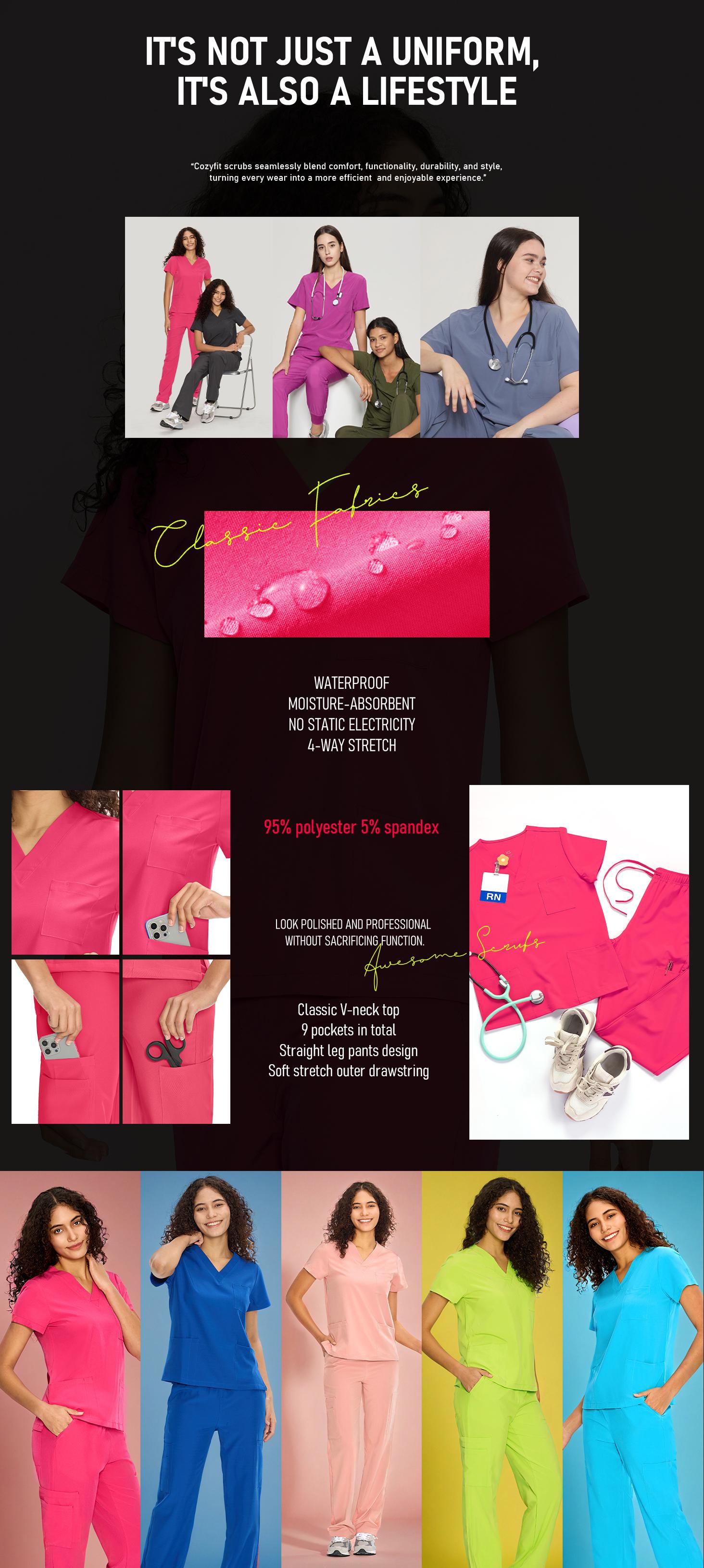 COZYFIT Scrubs for Women DawnDusk Set Medical Uniform - V-Neck Top & Straight Leg Pants with 9 Pockets,Easy Care SpringStatements