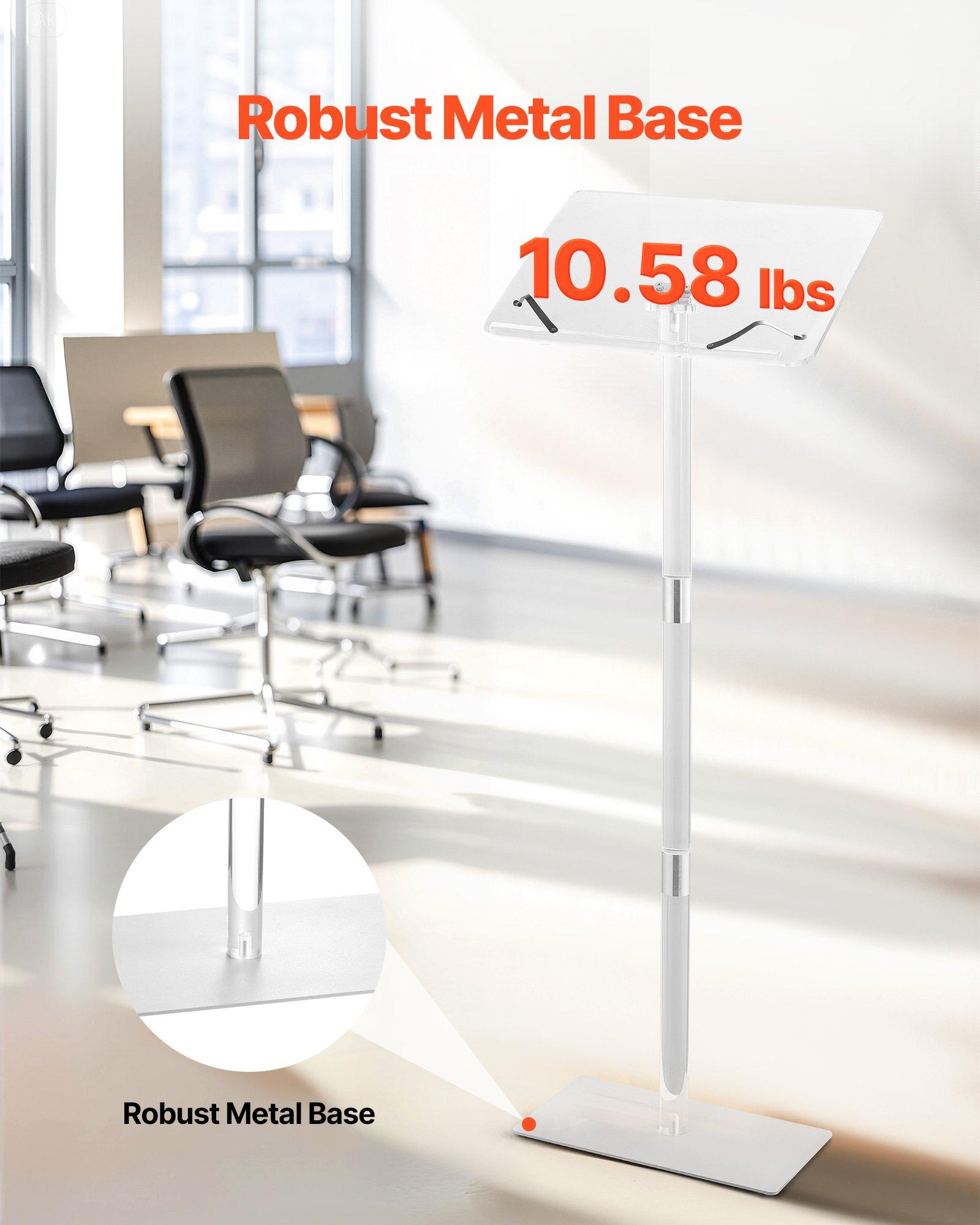 VEVOR Podium Stand, 43-Inch Acrylic Lectern, Portable Laptop Desk with Wide Reading Surface, Book Clips, Adjustable Angle, Floor-Standing, for Classroom, Wedding, Conference, Lecture and Concert VEVOR Podium Stand, 43-Inch Acrylic Lectern, Portable Laptop Desk with Wide Reading Surface, Book Clips, Adjustable Angle, Floor-Standing, for Classroom, Wedding, Conference, Lecture and Concert