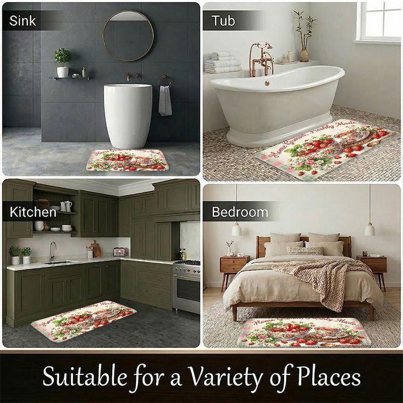 Vintage Pink Green Plaid Strawberry Tea Doormat Soft Cozy Thick Flannel Plush Non Slip Machine Washable Entryway Rug For Indoor Bedroom Kitchen Bathroom Living Room Office Outdoor Porch Balcony Hallway Treads Stair Non-Slip