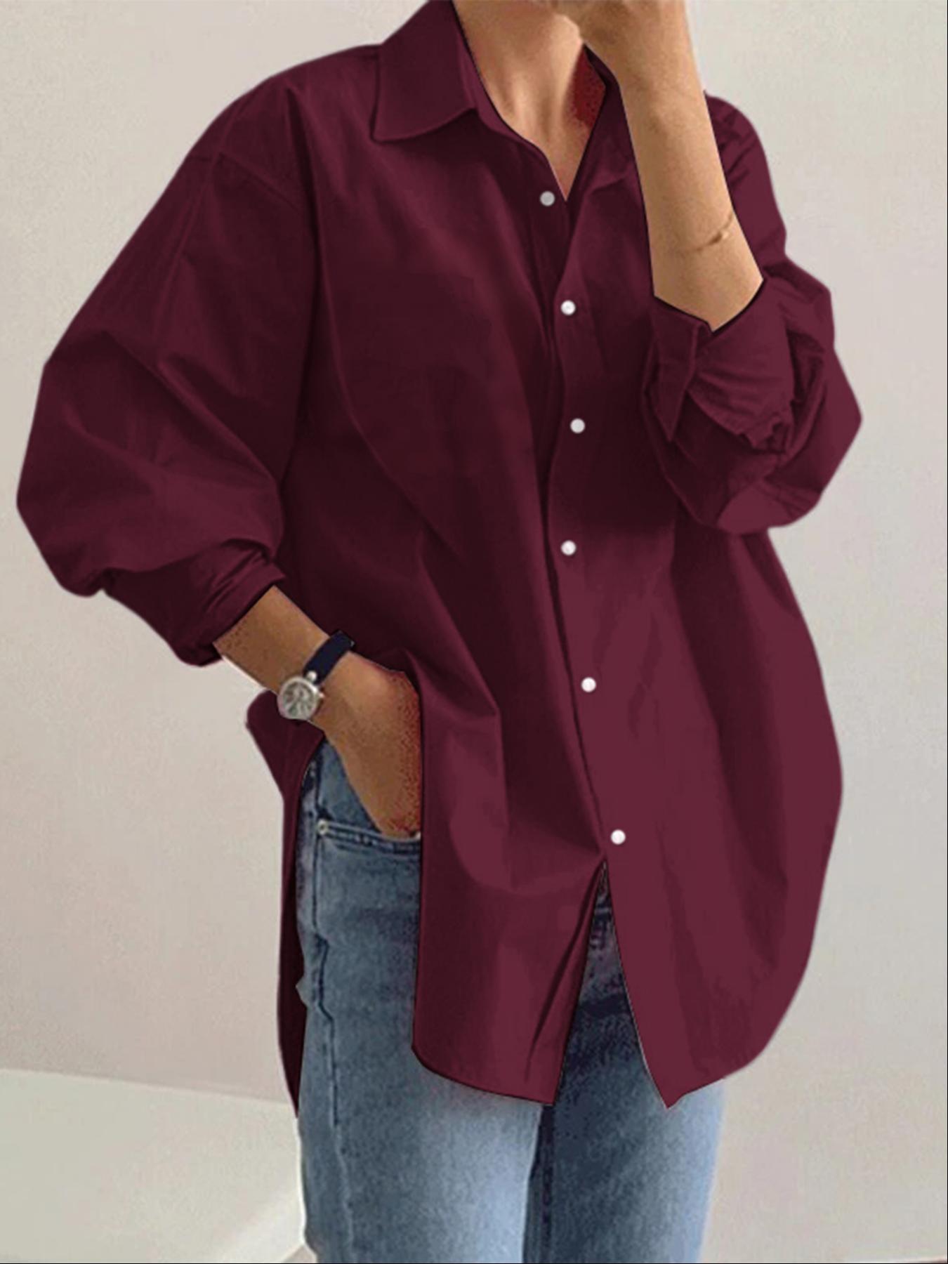 Women's Fashion Simple Solid Color Button Long Sleeve Shirt, Casual Stylish Blouse for Daily Wear, Comfortable and Versatile Clothing