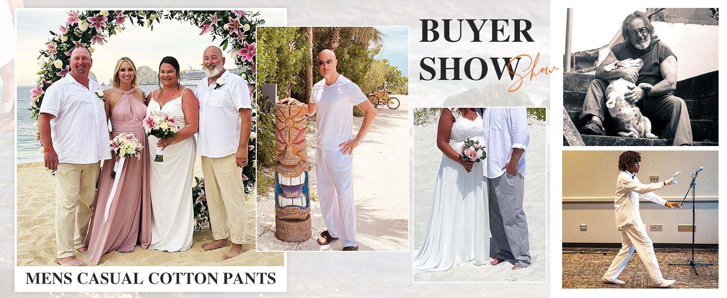 Runcati Mens Casual Linen Pants Loose Fit Elastic Drawstring Waist Straight-Legs Summer Yoga Beach Long Pants