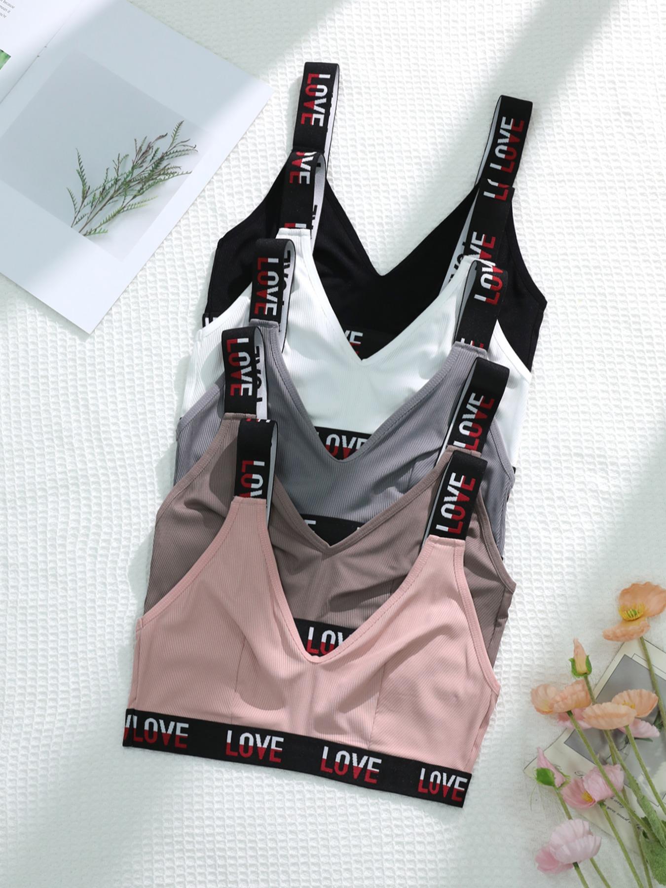 Women's Letter Print Wireless Bralettes, Comfortable Breathable Underwear Top for Daily Wear, Women's Underwear for All Seasons