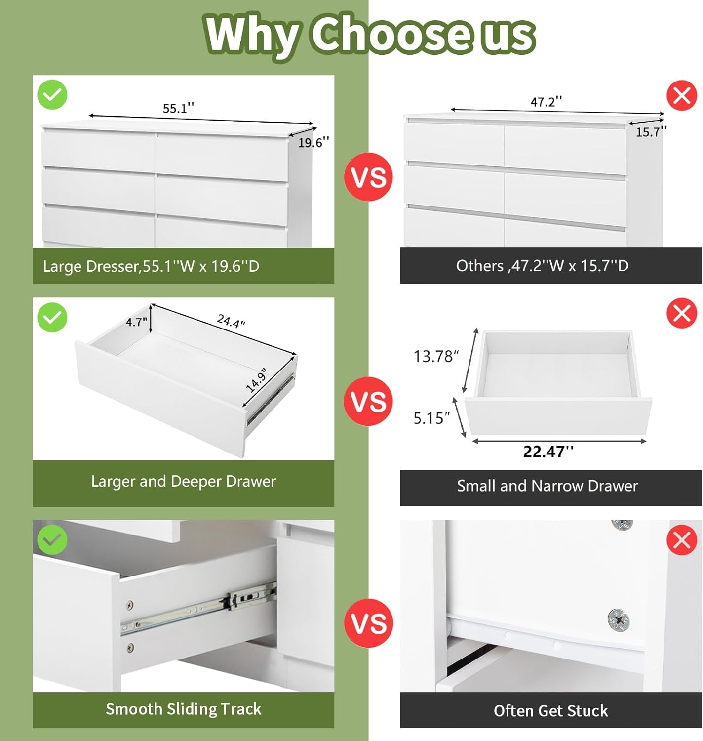 Karlhome Dresser for Bedroom,55'' Modern Large 6 Drawer Dresser with Deep Drawer,Wide Storage Chest of Drawers,Wood Bedroom Storage Organizer Furniture for Closet Karlhome Dresser for Bedroom,55'' Modern Large 6 Drawer Dresser with Deep Drawer,Wide Storage Chest of Drawers,Wood Bedroom Storage Organizer Furniture for Closet