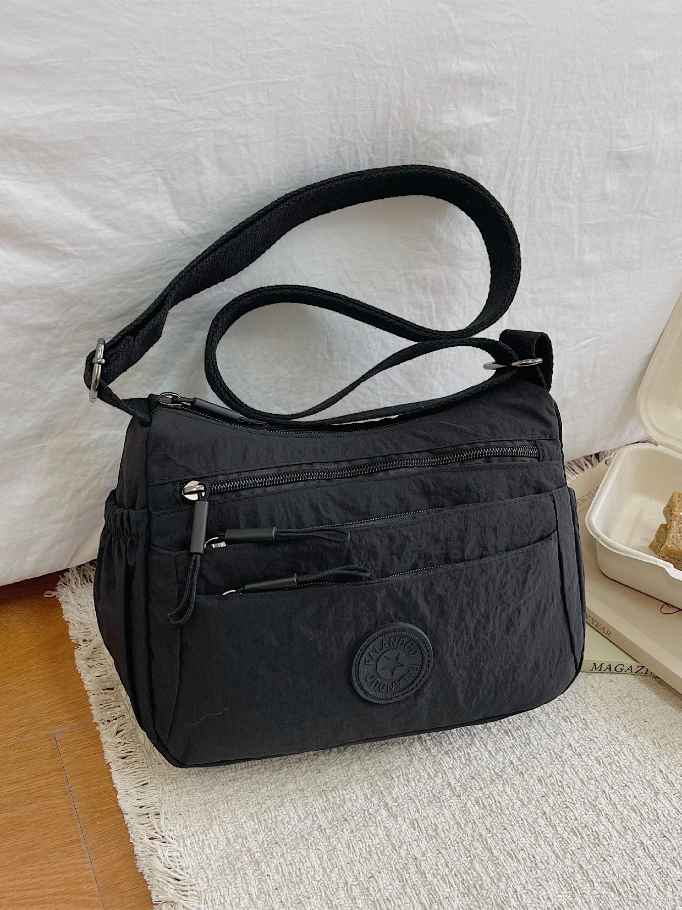 Lightweight Versatile Multifunctional Smooth Zipper Design Letter Decor Bag, Shoulder Crossbody Suitable for Daily Use Work Commute, Casual Crossbody Bag, Fashionable Crossbody Bag