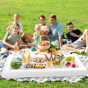 Inflatable Serving Bar with Ice Buffet & Drink Cooler – Salad Trays, Food Containers & Drain Plug for Indoor/Outdoor BBQ, Picnic & Pool Party, Luau Essential for Party Hosts, USA Summer Vibe