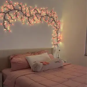 USB-Powered Simulation Peach Blossom Vine Light, 96 LEDs (96 Heads), Wall Hanging Pink String Light Led Lights Strips with 8 Lighting Modes, Light Dimmable, DIY-Friendly for Weddings, Parties, Gardens, Christmas & Valentine's Day Decor Led Lights Bedroom