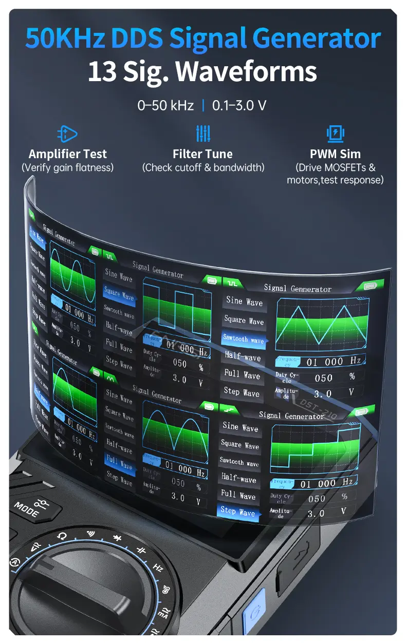 FNIRSI DST-210 Series 3-in-1 Portable Electrical Measuring Tool - Digital Smart Multimeter, 10MHz Scope, Multifunctional Oscilloscope, Signal Source, 2.8-Inch Color TFT Screen, Waveform Export, 400V Max, 19999-Count, 3000mAh, 48MSa/s for Electricians