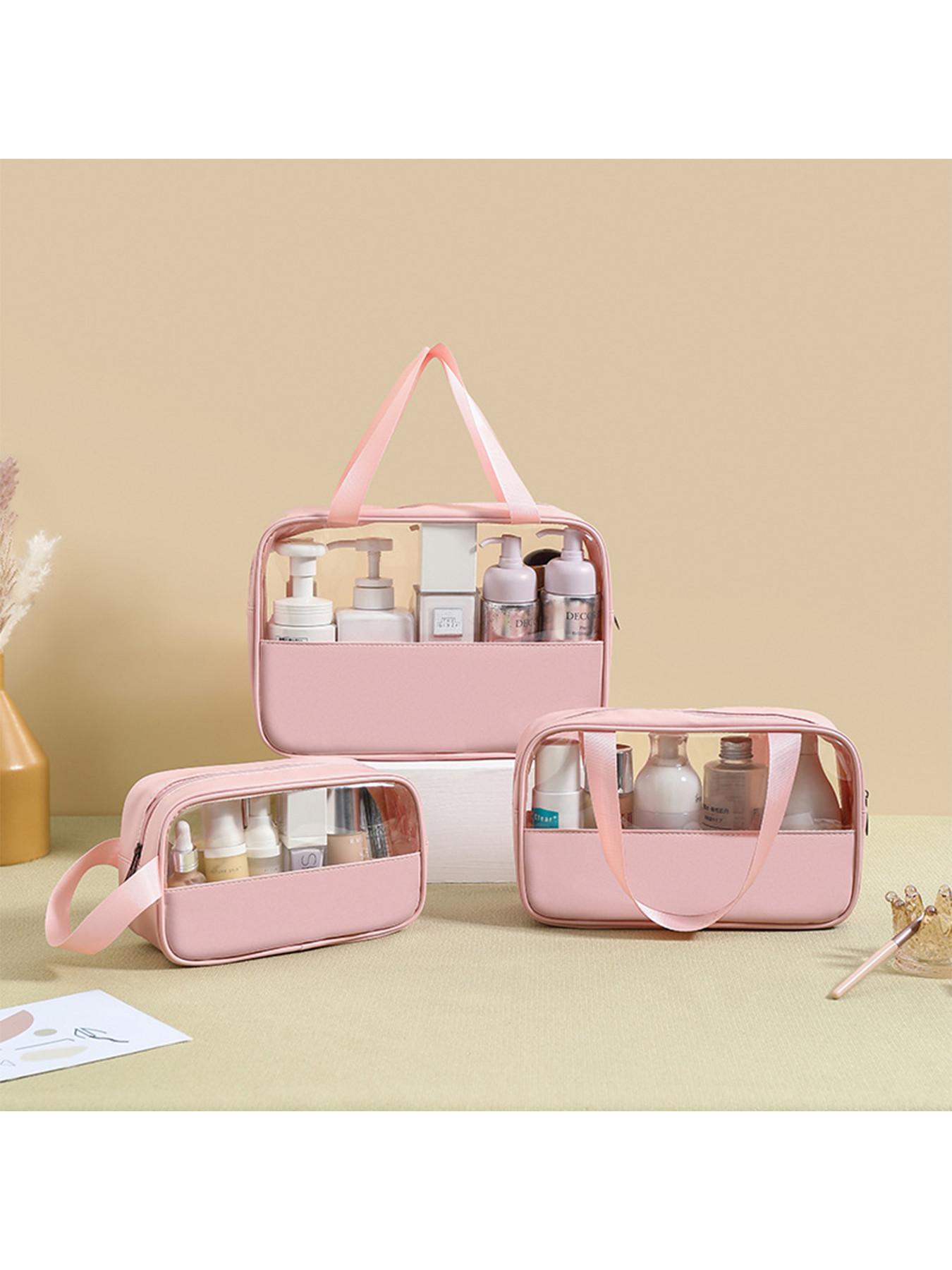 Travel Makeup Bag Set, Minimalist Zipper Cosmetic Organizer, PVC Transparent Waterproof Washbag, Large Capacity Portable Makeup Case