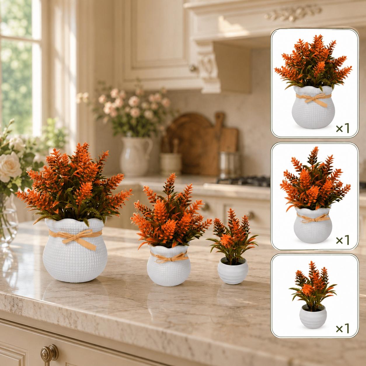 3pcs Autumn Artificial Plants Set, Mixed Sizes, Perfect for Harvest Festival, Halloween, Christmas, Fall Parties, Home Decor