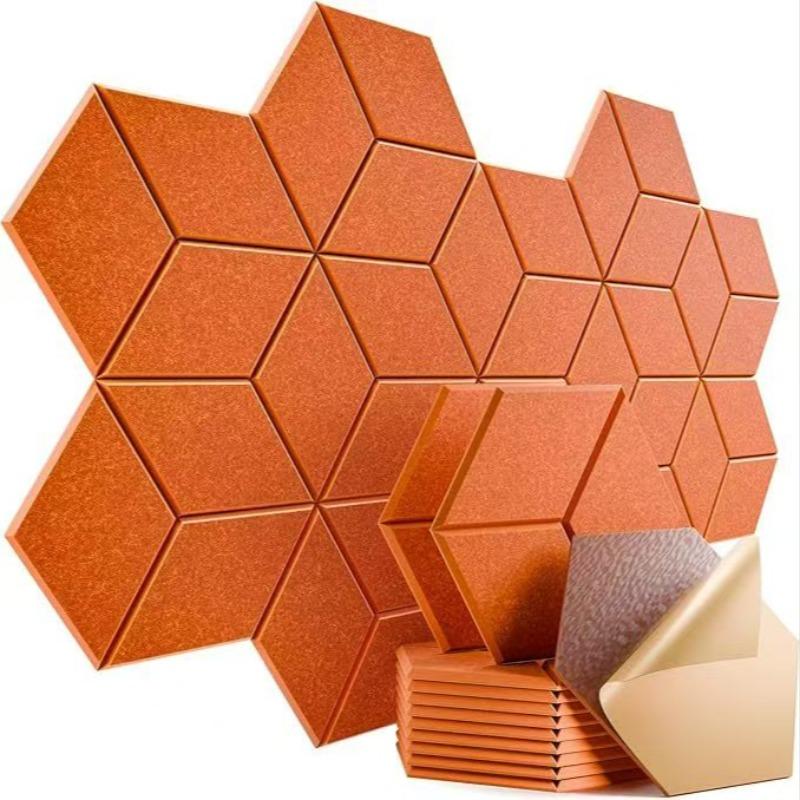 12pcs Hexagonal Self-Adhesive Sound Absorbing Panels, Indoor Noise Reduction Wall Decor, Thick Polyester Fiber, Living Room Decoration