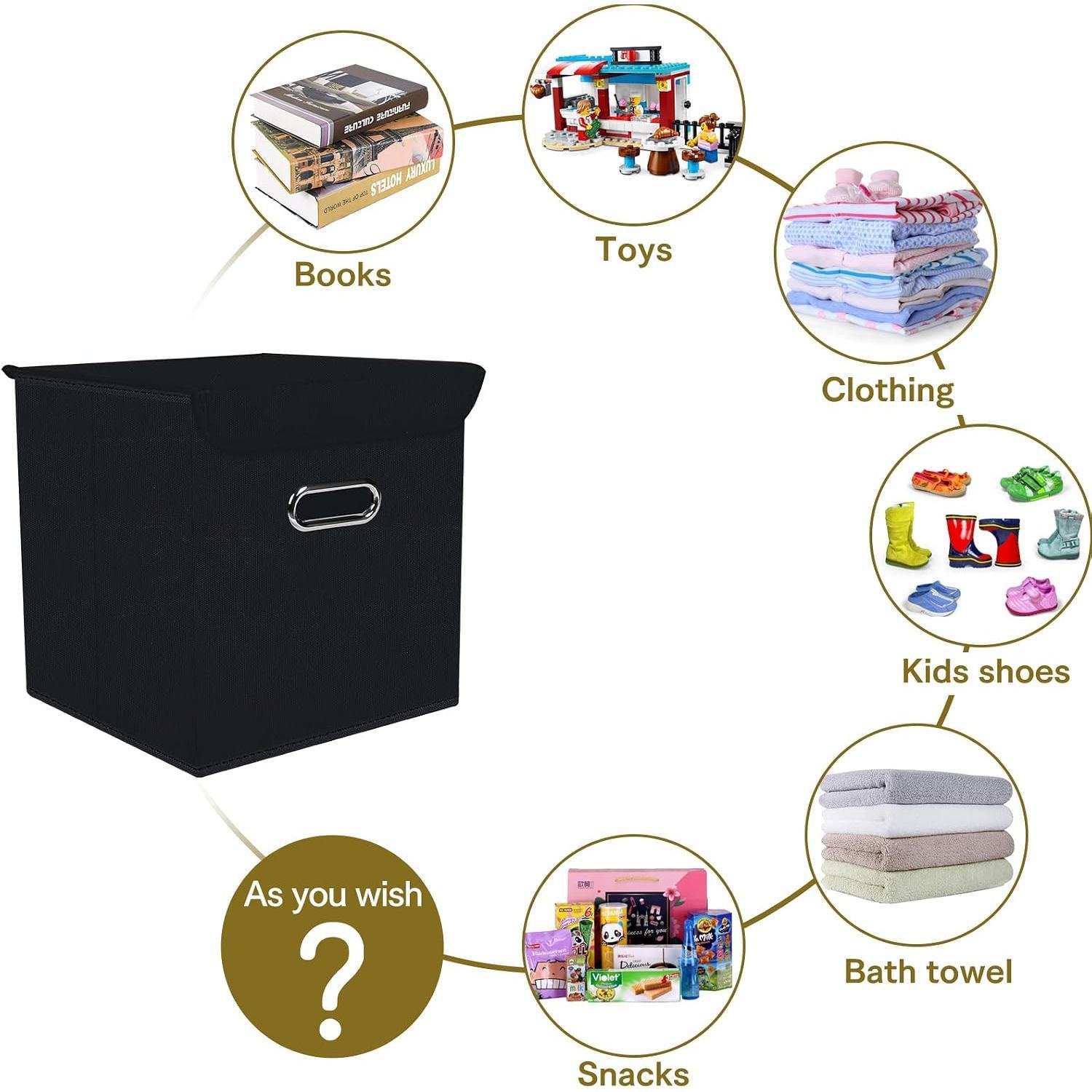 Fabric Storage Cube Bins with  Closet Organizers collapsible storage bins basket with Handles for ,Storage Boxes for Organizing,1 Pack,(Black)