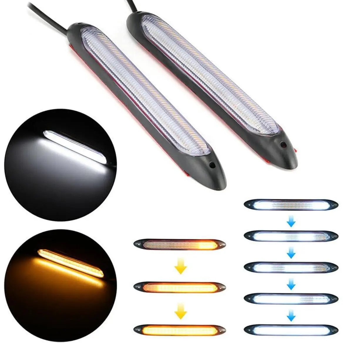 2pcs 6" LED DRL Daytime Running Light Sequential Turn Signal Tail Light Strip Kit 12V IP68 Waterproof
