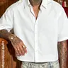 【Black Friday】Men's Summer College-Style Casual Short-Sleeve Button-Up Collared Shirt with Tie, Oversized Loose-Fit Top, Casual Wear for Campus & Commute