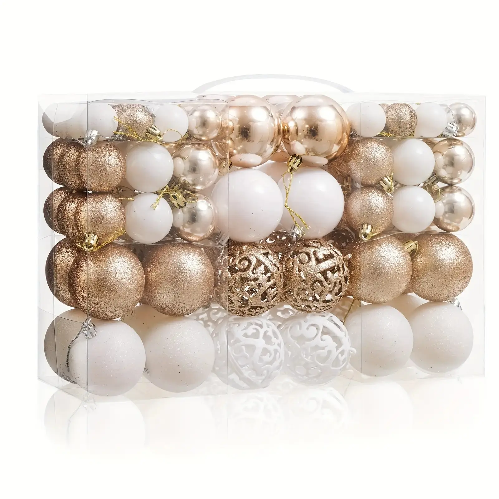 100-Piece Shatterproof Christmas Ball Ornaments 🎄 - Champagne & White Hanging Tree Decor, Holiday Indoor Home Party Supplies, Black Friday Deal: Christmas/New Year Gift