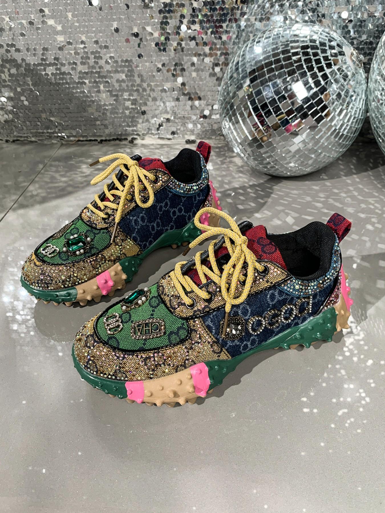 Vintage Colorblock Thick Sole Fashion Shoes, Unique Design Sequins Casual Sports Sneakers, Stylish Low-Top Footwear for Women & Men