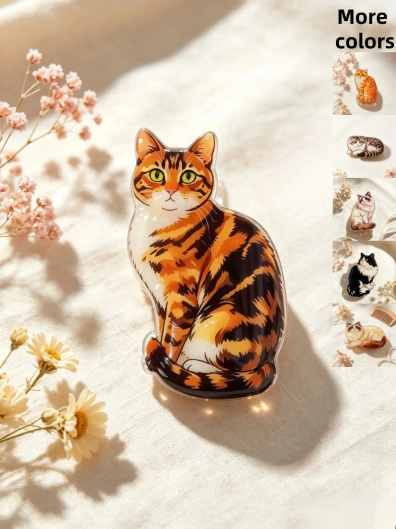Cute Cartoon Cat Hair Claw Clip, Animal Shape Acrylic Hair Clip, Realistic Ragdoll Tabby Cat Hair Accessory, Gift for Pet Lovers