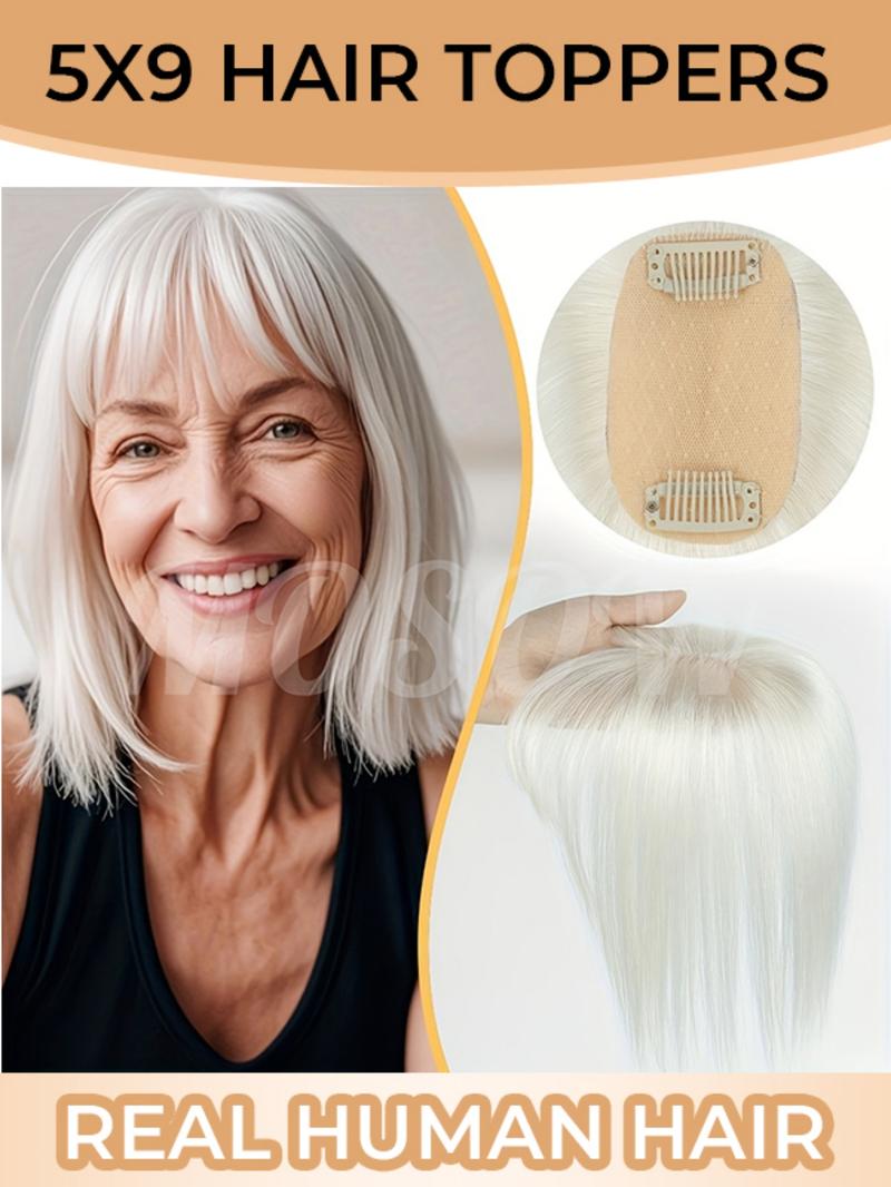 Invisible Human Hair base Toppers 5*9 Human Hair Topper Lightweight Hair Pieces Invisible Hair Extensions For Women Clip In Hair Piece For Women With Thinning Hair As smooth and silky as your own hair Radiant, elegant, and sophisticated