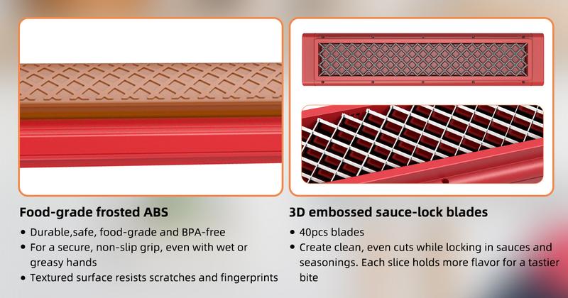 Hot Dog Slicer Criss Cross Red Stainless Steel Blade One-Touch Release BBQ Grilling Picnics Outdoor Cooking Kitchen Backyard Utensils Compact Dishwasher Safe Stylish