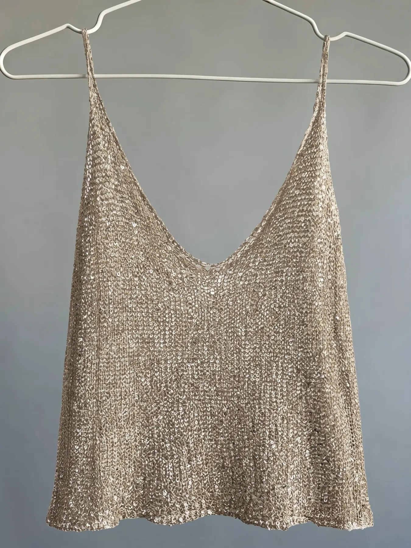 Glitter Chic Hollow Out Spaghetti Strap Cami Top, Beach V-Neck Cover-Up Top, Summer Festival Party Wear, Layered Top, Coastal Vibes, Camisole Shirts