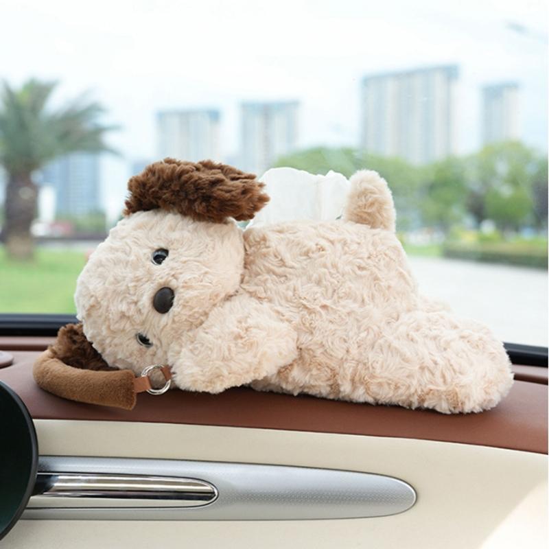 Cute Dog Design Car Tissue Box, Plush Dog Design Car Seat Back Tissue Holder, Creative Car Interior Accessories for Women & Girls, Tissue Dispenser