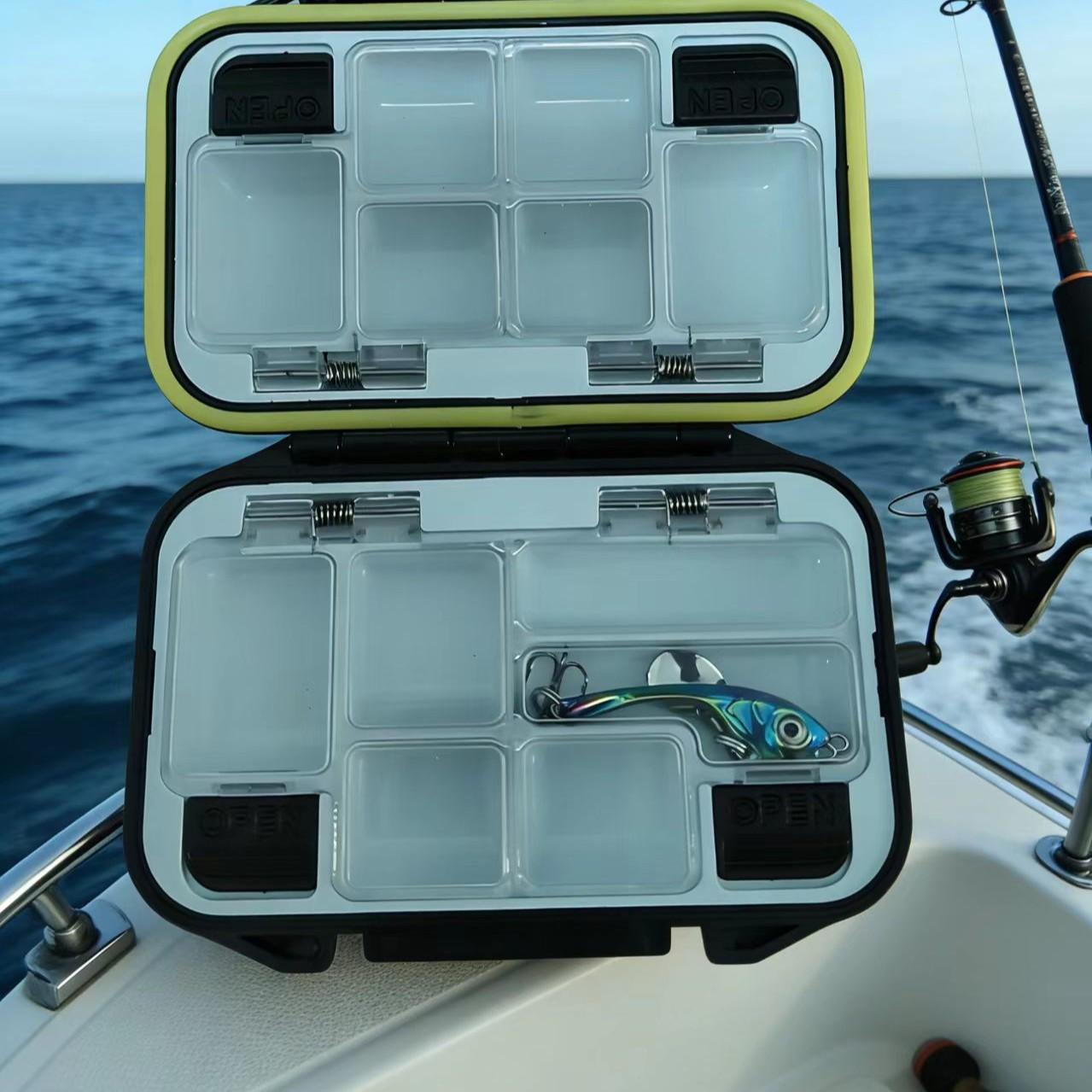 Waterproof Fishing Gear Box, Dual-Sided Lure Tool Box, Fish Hook and Bait Storage, Essential Fishing Accessories, Durable Design
