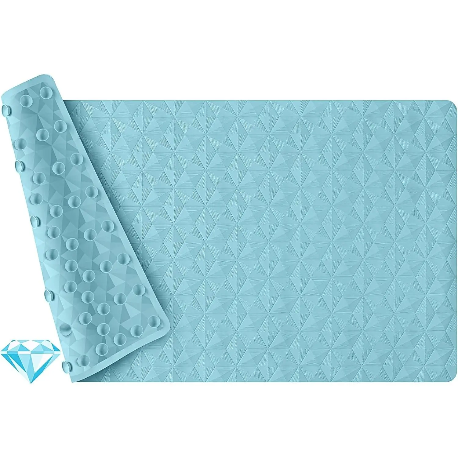 Non Slip Bathtub Mat for Bath Tub Shower - 241 Vacuum Suction Cups | 100% Natural Rubber - Unique Diamond Texture - Soft & Safe for Fatigue Relief - Machine Washable - 16 × 28 Inch