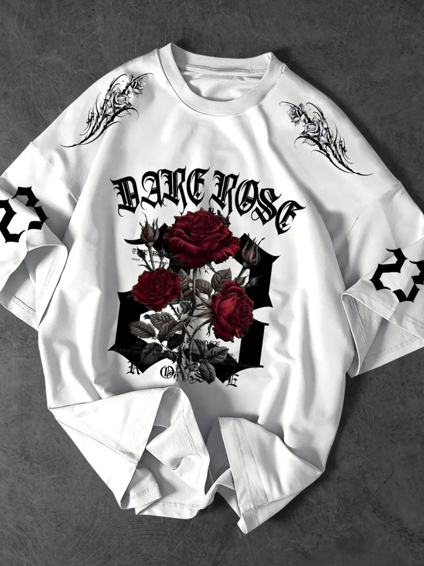 Unisex Graphic Fitted T-Shirt, Dark Aesthetic Gothic Rose Print, Y2K Cyberpunk Streetwear Top for Clubbing, Skater Outfits and Daily Casual Wear