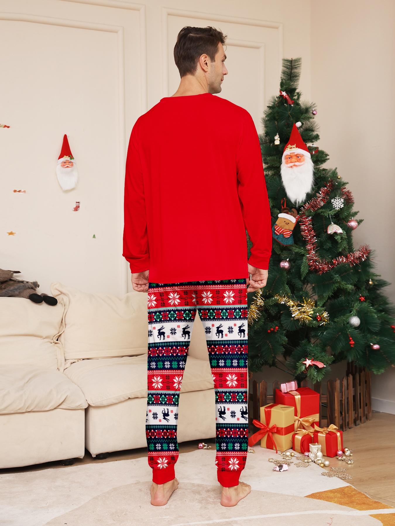Christmas EIk Famly Matching Pajamas Set 4 Pcs Long Sleve Rd Xmas Printed Sofit Warm Loungeweas Holiday Family Sleepwear for Men Women Kids Chistmas Gif Outft