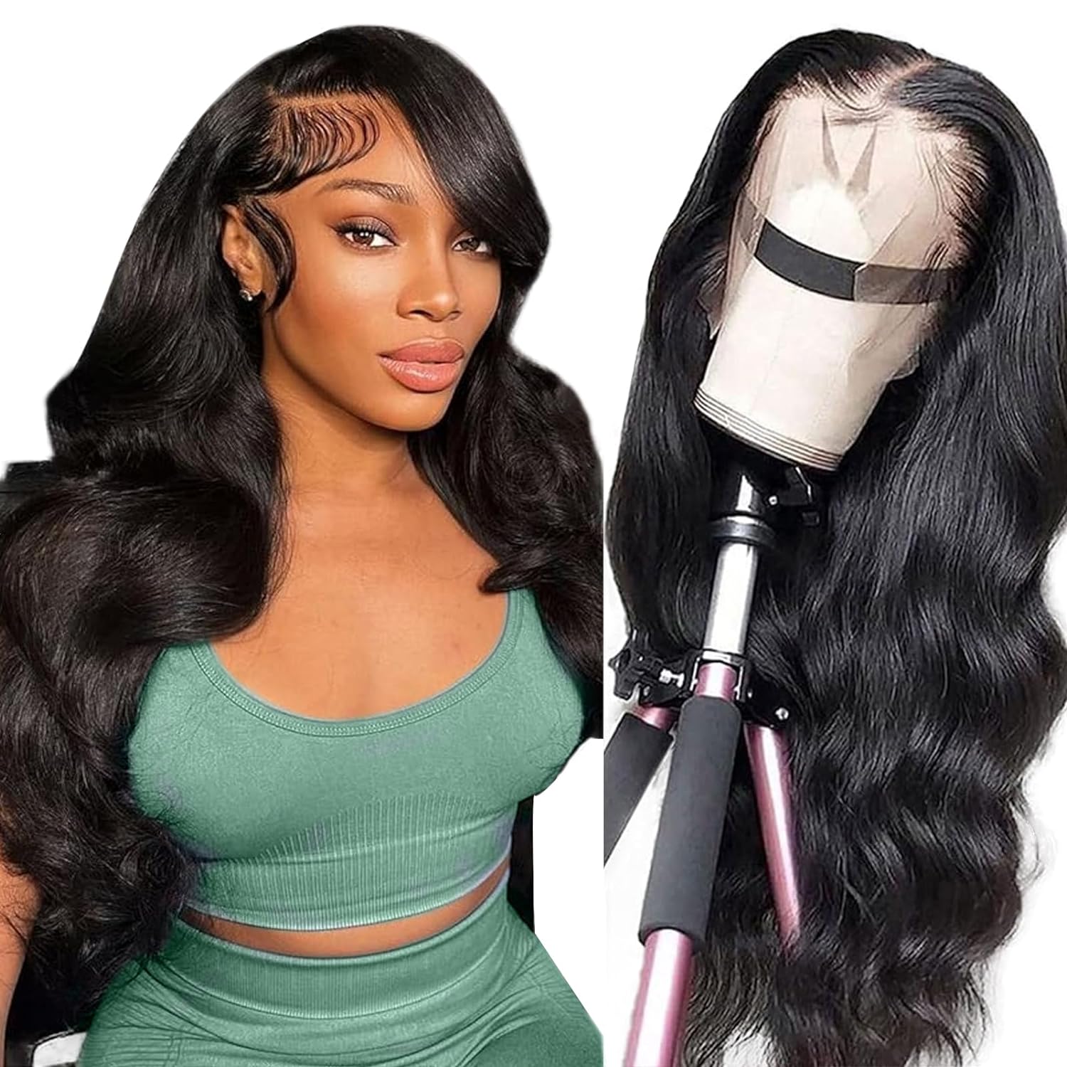 Bling Hair 13X6 Transparent Lace Front Human Hair Body Wave 180% Density Affordable Real Hair Wigs For Black Women Natural Color Bling Hair 13X6 Transparent Lace Front Human Hair Body Wave 180% Density Affordable Real Hair Wigs For Black Women Natural Color