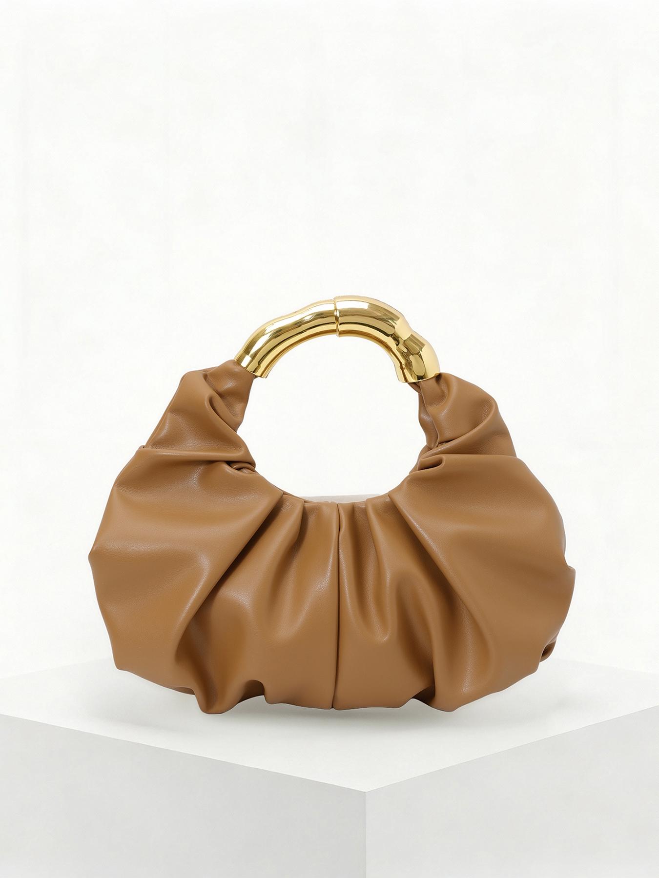 High end light luxury pleated cloud handbag, bamboo ring handle, practical texture, fashionable and versatile handbag, solid color and high quality, versatile item for dating, dinner, commuting and other occasions