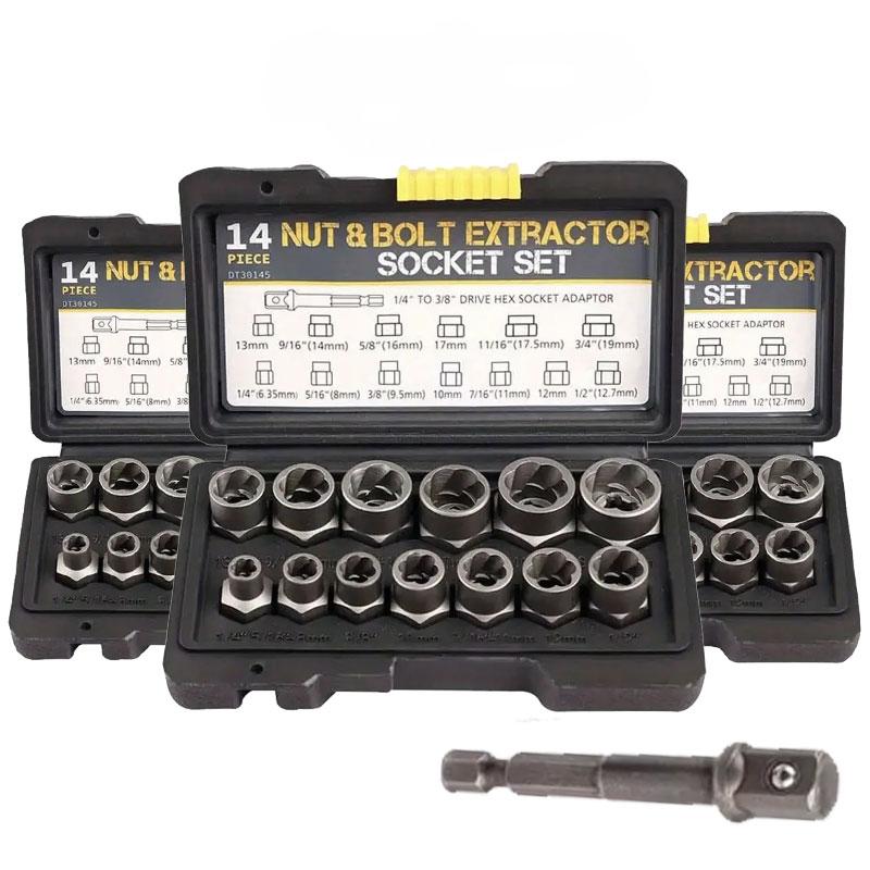 Impact Bolt & Nut Remover Set,13+1 Pieces Bolt Extractor Tool Set with Solid Storage Case,Extraction Socket Set for Removing Damaged,Frozen,Rusted,Rounded-Off Bolts,Nuts and Screws. Halloween/Thanksgiving/Christmas—The Best Choice for Gifts