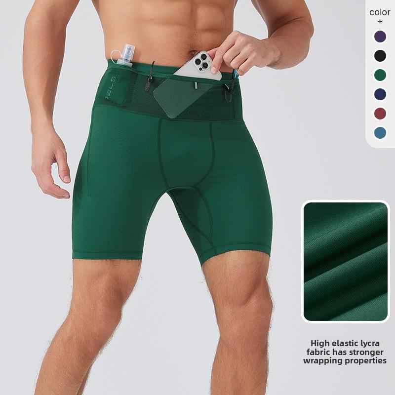 New compression shorts outdoor marathon running pants men's high-elastic multi-pocket leggings athletic split