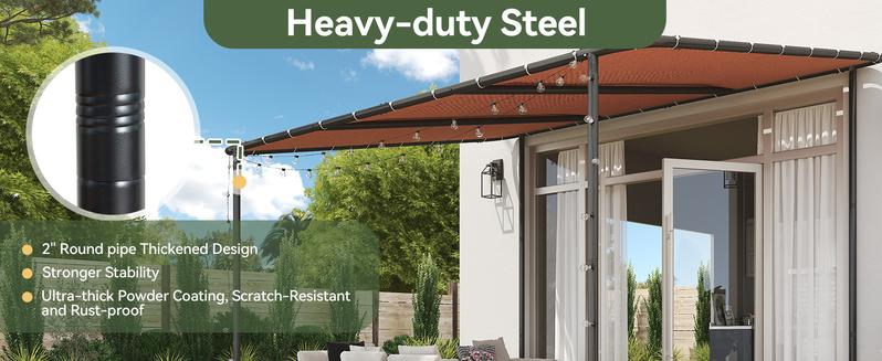 Aoxun Lean-to Gazebo 10x12 Ft Metal Frame Waterproof Roof UV Protection Khaki Wall Mounted Patio Cover for Outdoor Backyard Garden UPF50+ Sun Protection storage