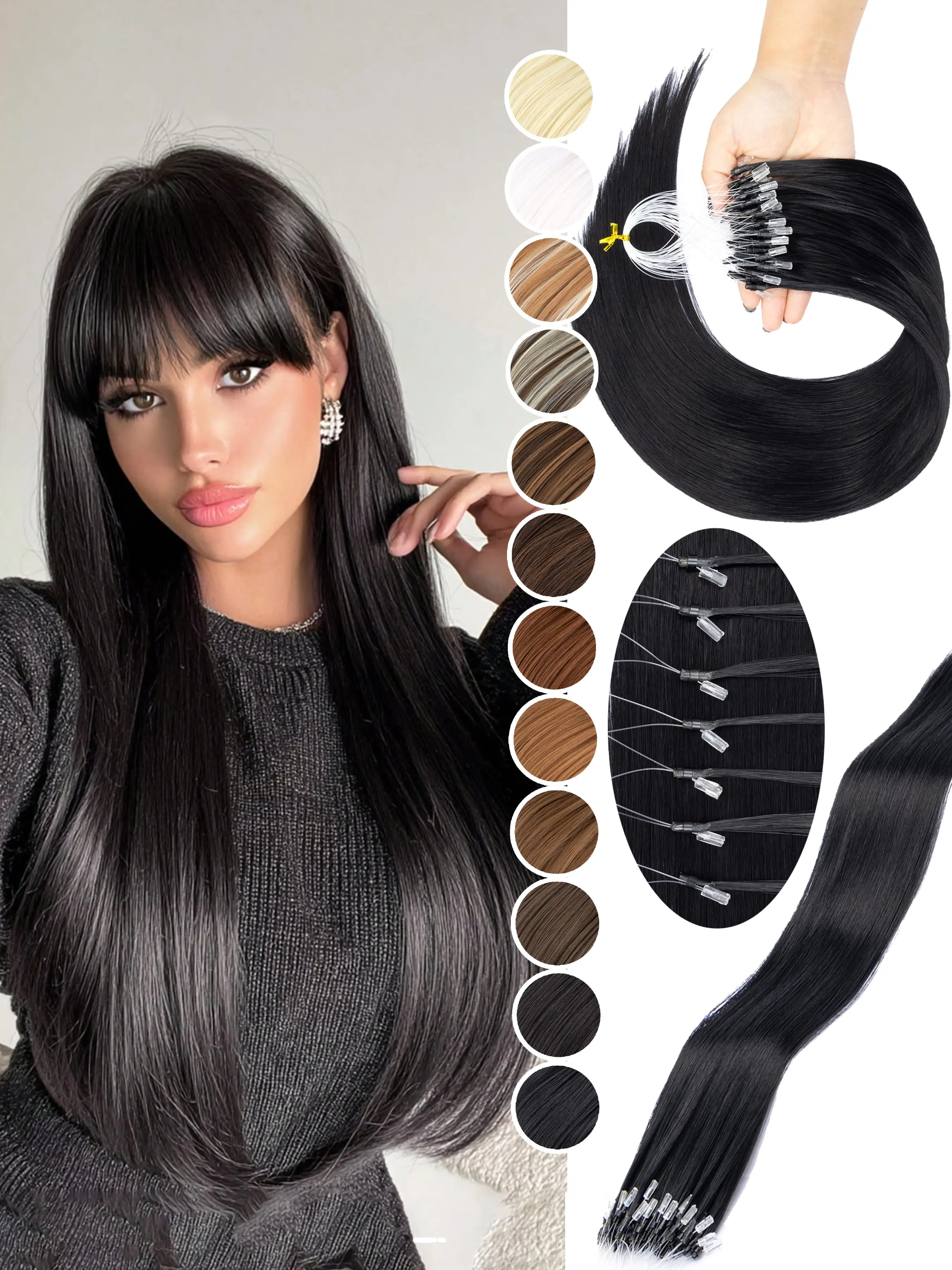 20inch/50g Synthetic Straight Hair Extension Micro Ring, Seamless Invisible Micro Beads, Add Length & Volume, Perfect for All Seasons