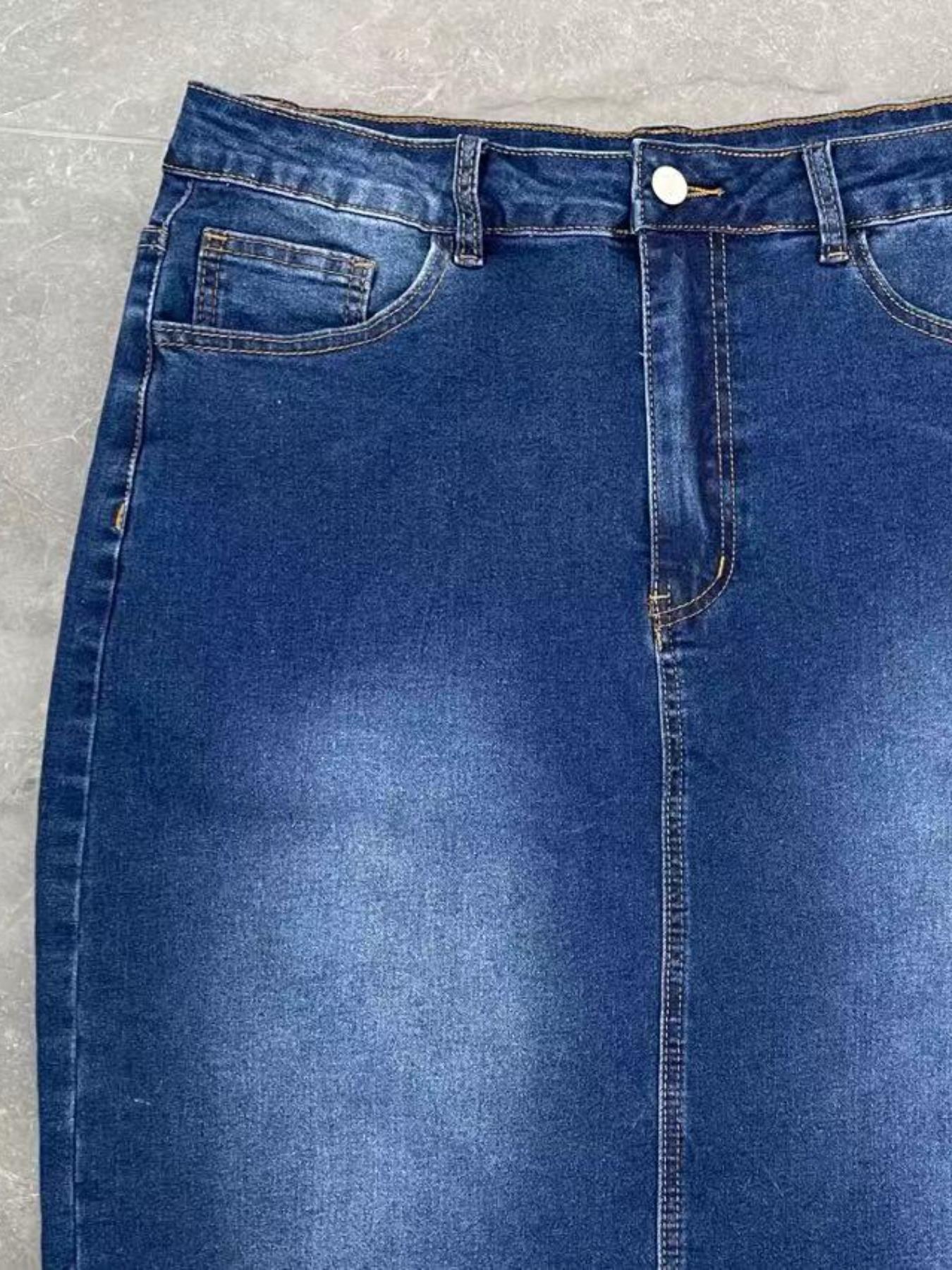 【Plus Size】 Denim Skirt, Casual Comfy Stretchy Jean Skirt for Daily Wear, Women's Bottoms for All Seasons