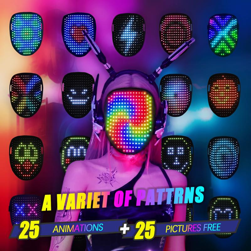 LED Mask, Light Up Mask with Gesture Sensing, Unisex LED Halloween , Christmas Mask with 50 Patterns Glow, Costume Cosplay Party Masquerade ｜ Halloween Gift ｜