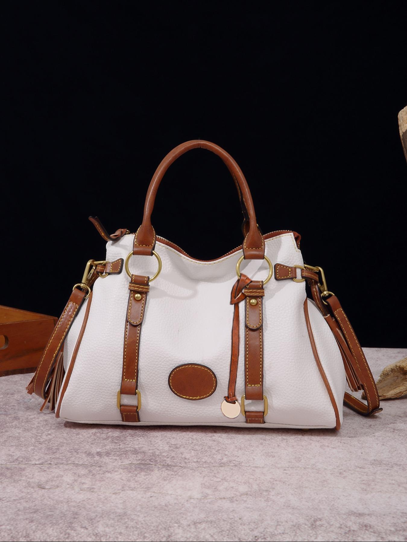 1 Piece Women's Fashionable Simple Color Tote Bag, Crossbody Tote Bag, Fashionable Large Capacity Tote Bag for Women & Men, Retro Bag for Commuters and Students