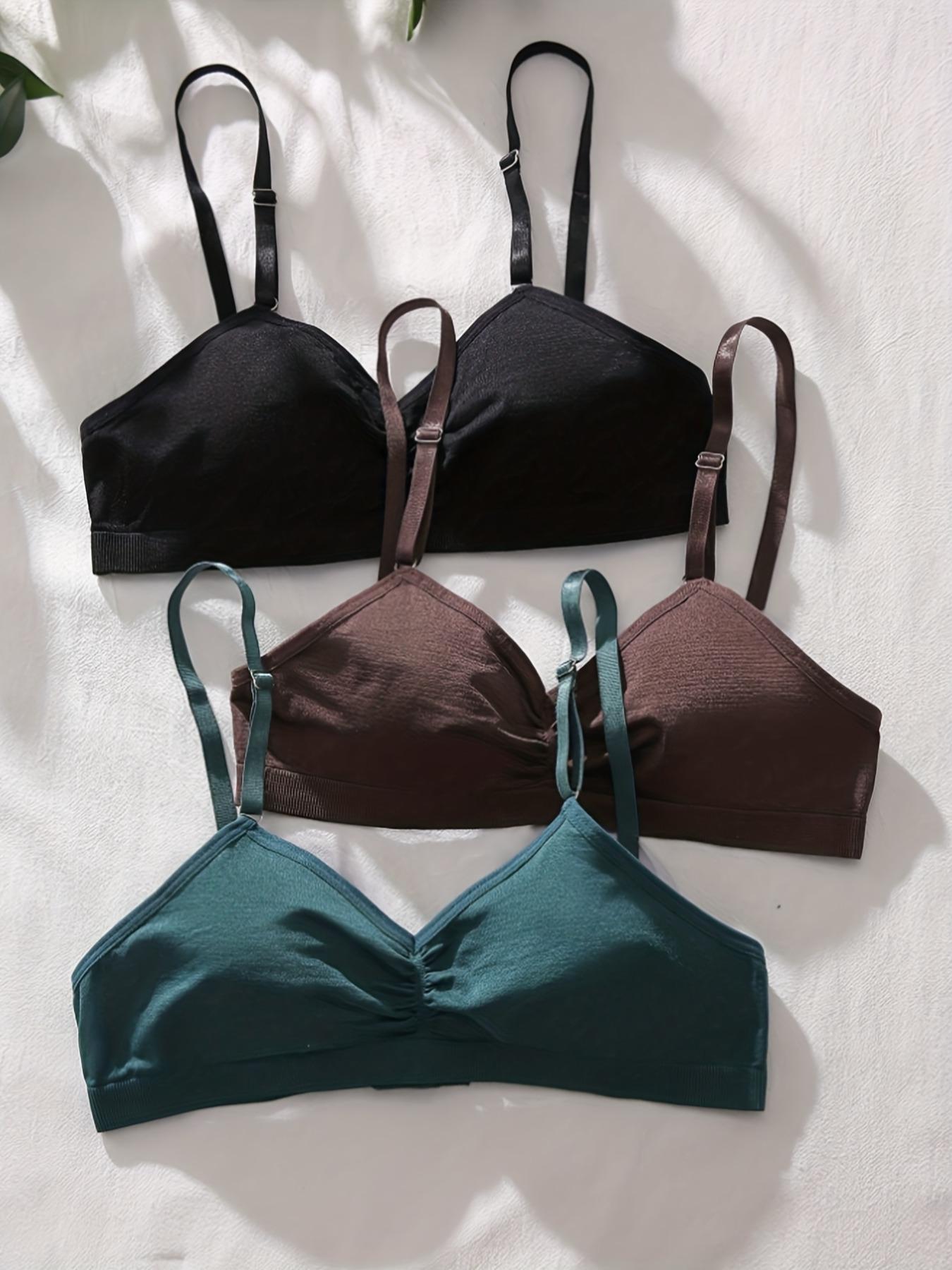 Women's Thin Bralette Set, Small Bust Gathered No Underwire Comfortable Breathable Triangle Cups, Casual Everyday Wear, 3 Pieces