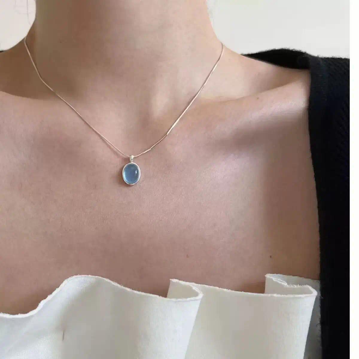 925 Sterling Silver Necklace with Moonstone and Natural Aquamarine Pendant, Necklace, Clavicle Chain, Women's Jewelry