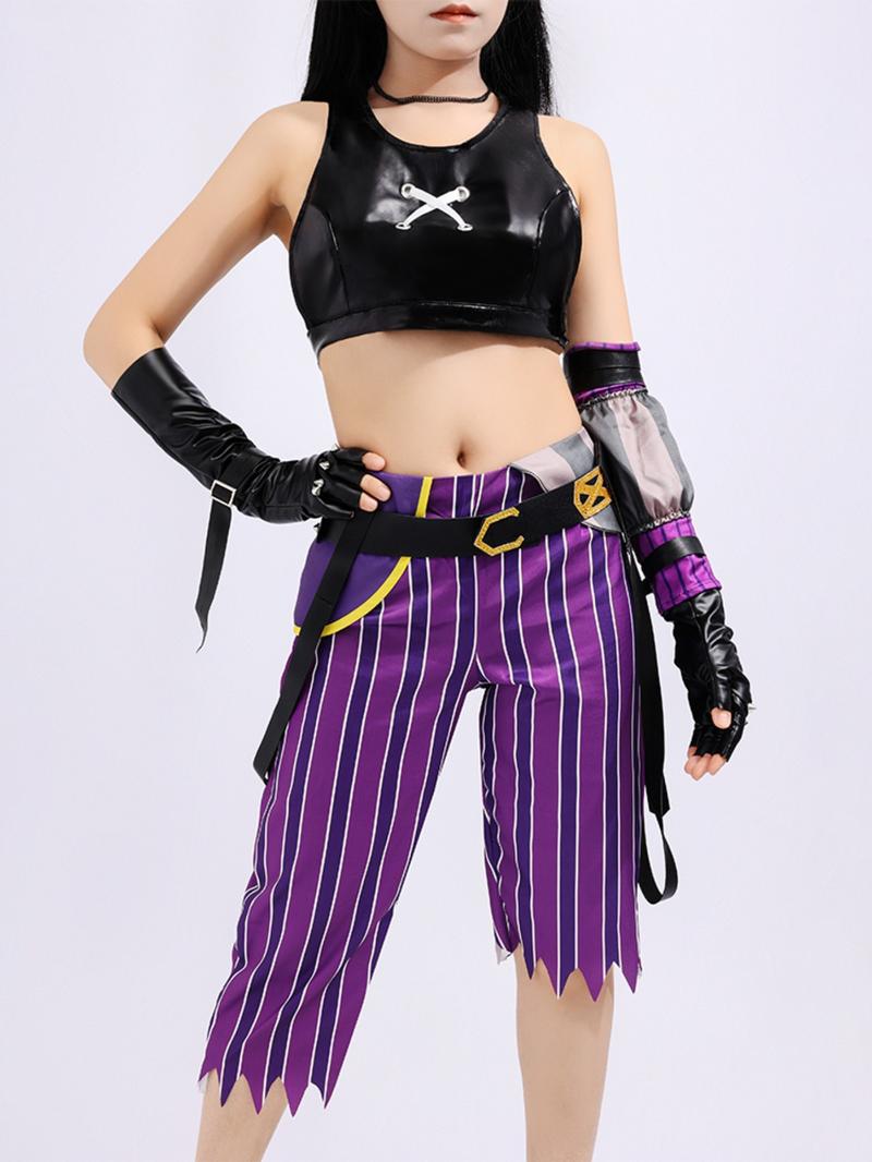 Anime Lol Arcane Role-Playing Costume for Women, Crit Loli Jinx Set, Perfect for Halloween Carnival, Geometric Pattern, Slim-Fitting