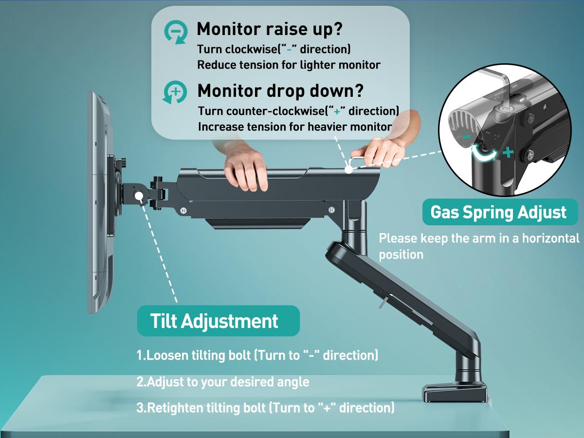 Adjustable Gas Spring Single Monitor Desk Mount 13"-32" | White/Black