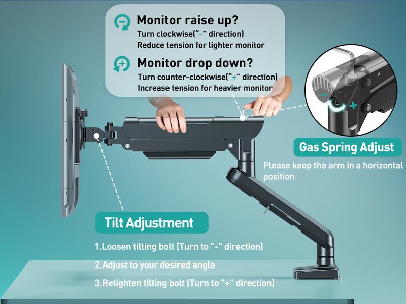 MOUNTUP 13"-32" Single Monitor Desk Mount, Adjustable Gas Spring Monitor Arm, White/Black