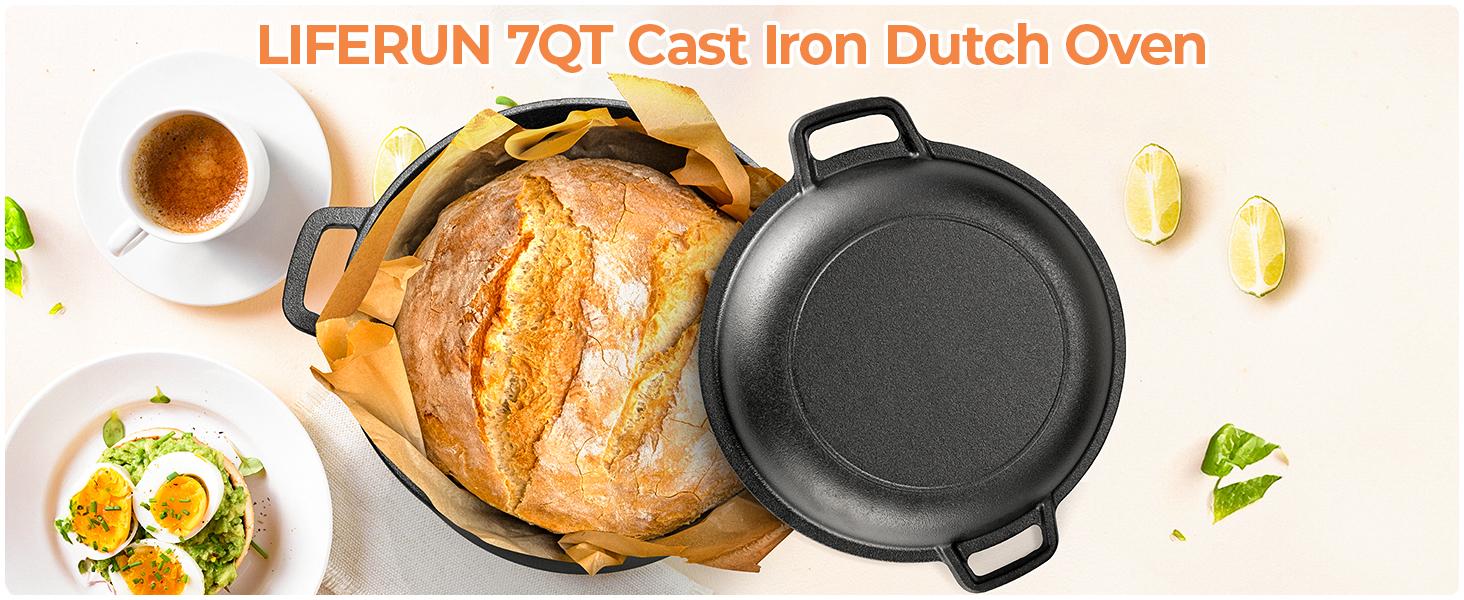 5.1-Quart Cast Iron Dutch Oven with Lid + 1.9-Quart Lid,Lid Doubles as Cast Iron Skillet with Silicone Handle Holders and Iron Stand,Versatile for Oven, Stove, BBQ, Grill, and Campfire Use, Ideal for Christmas